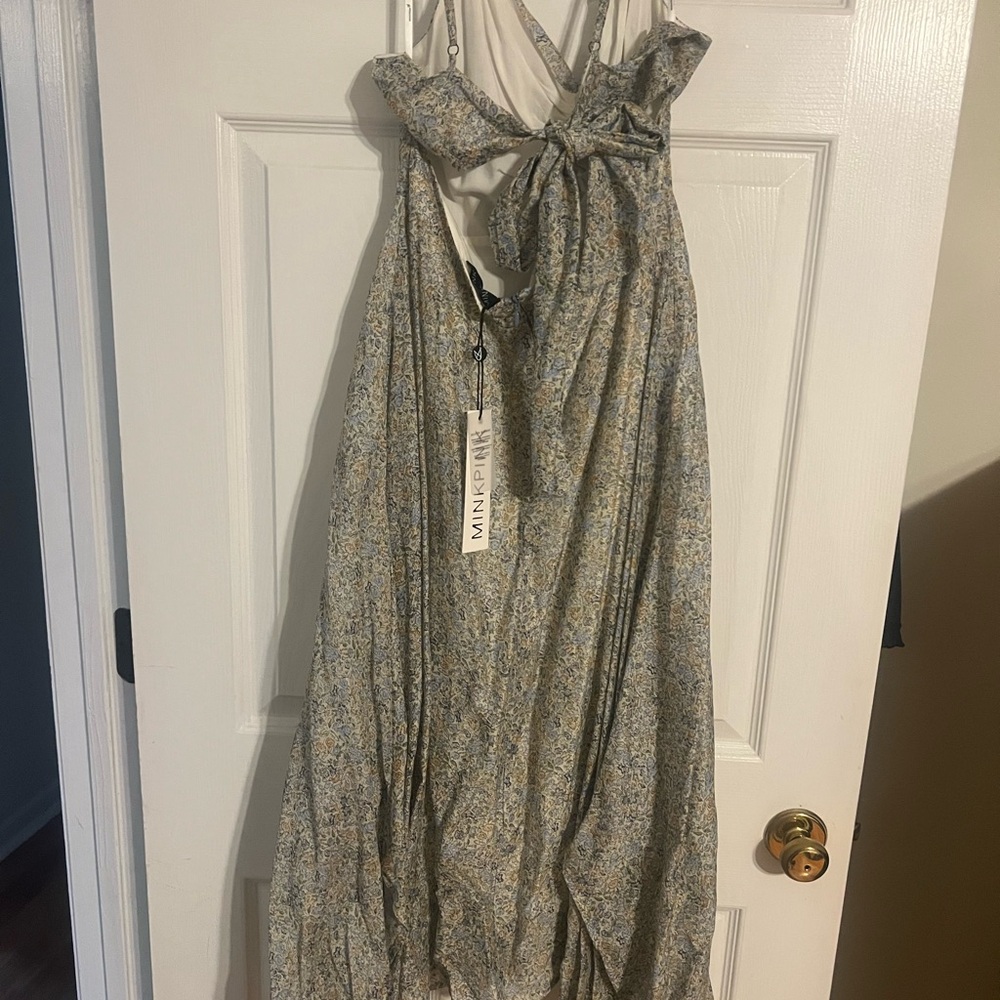 MINKPINK Floral Midi Dress in Blue and Cream